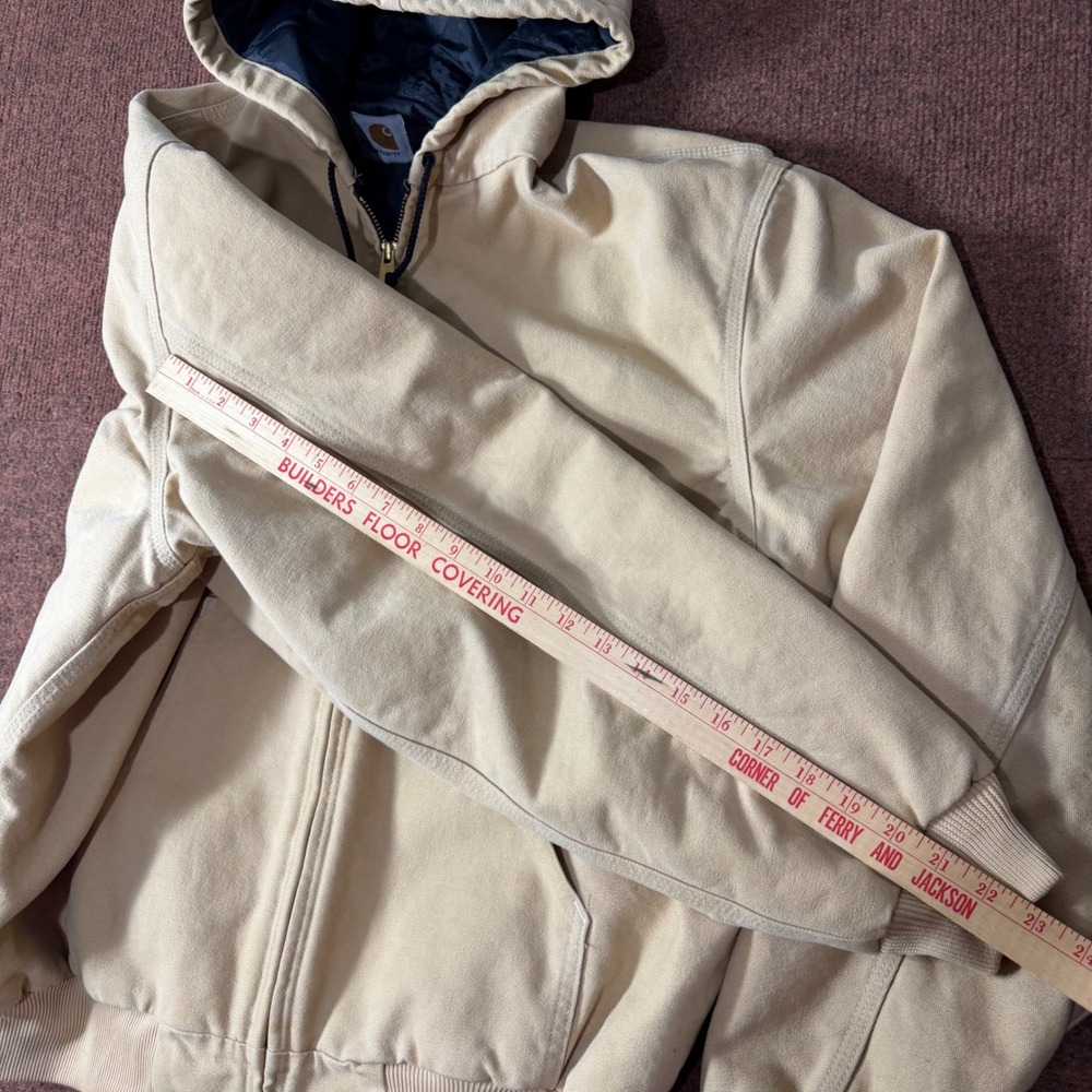 A+ Tan Carhartt J131 Sand Duck Canvas Active Jacket Quilted Lined Hooded Mens XL - Picture 4 of 7